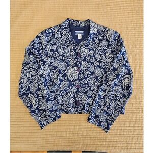 Pendleton Vintage 90s Blue Floral Cropped Blazer Jacket Shacket Lightweight